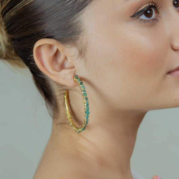 Raw Emerald Hoop Earrings