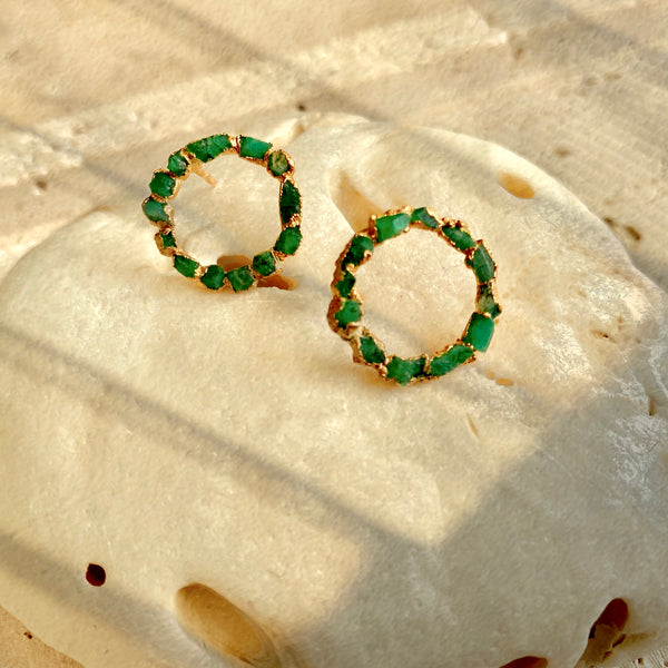 Raw Emerald Mini Hoop Earrings