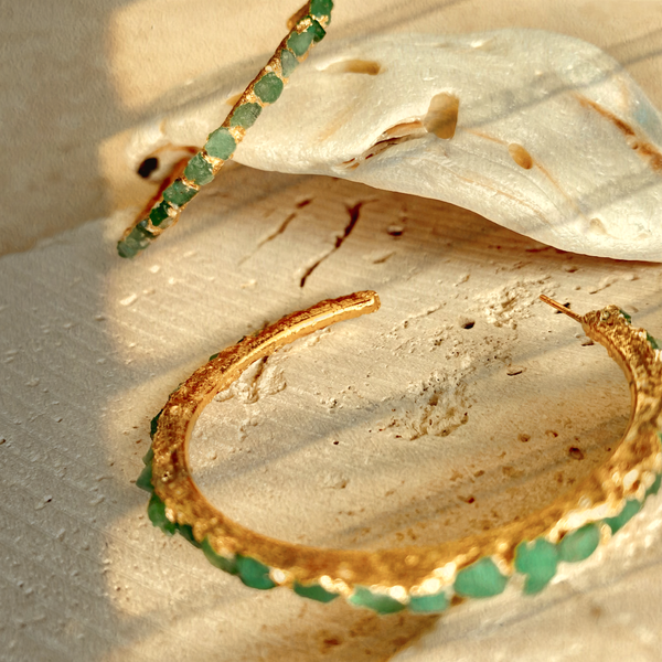 Raw Emerald Hoop Earrings