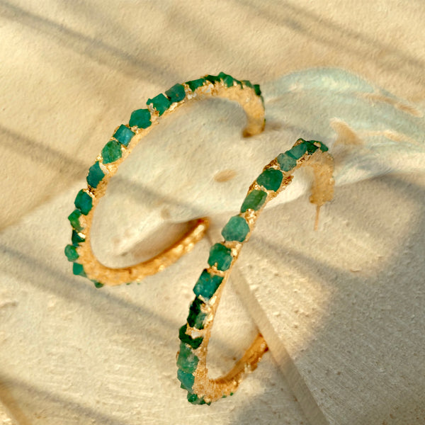 Raw Emerald Hoop Earrings