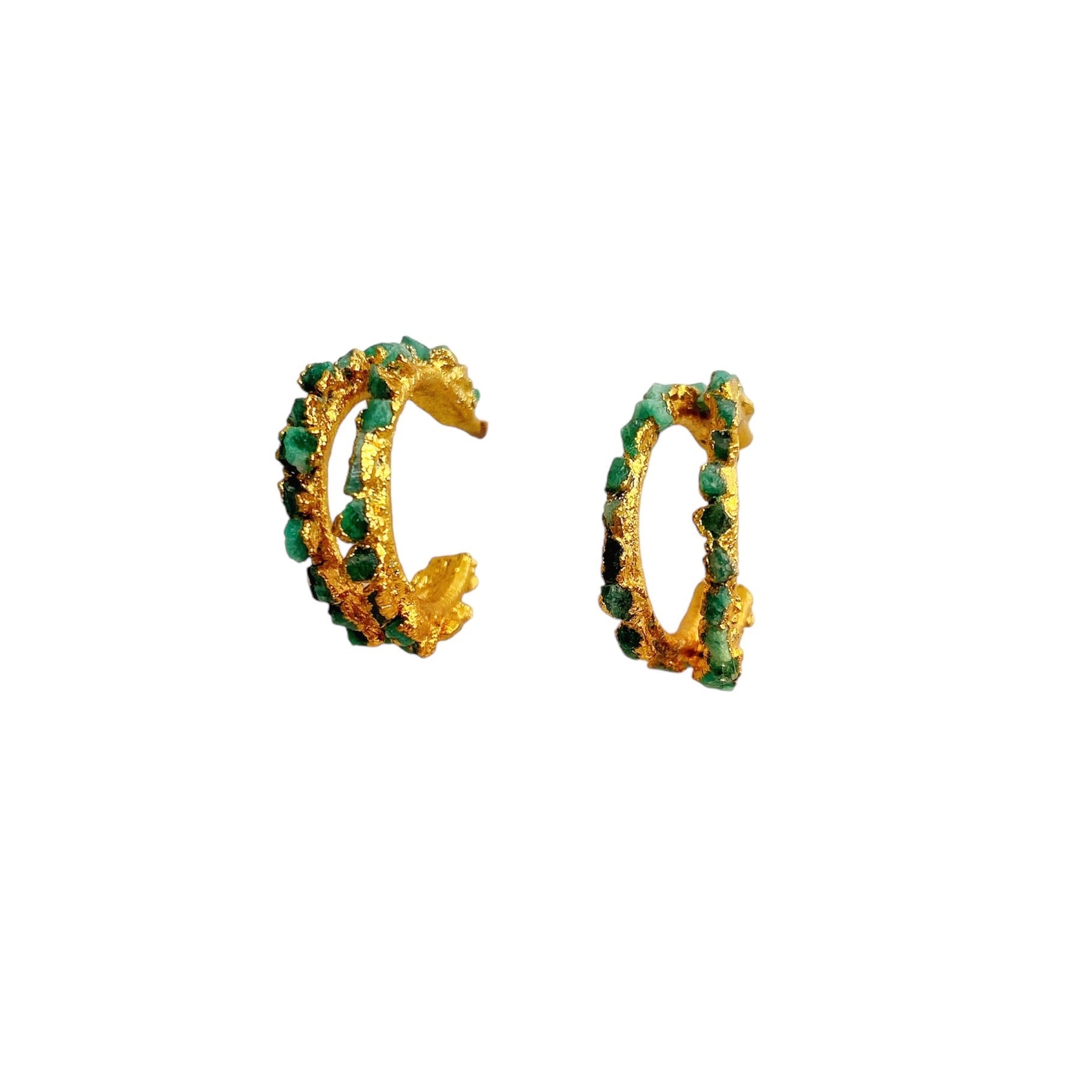 Double Emerald Mini Hoops