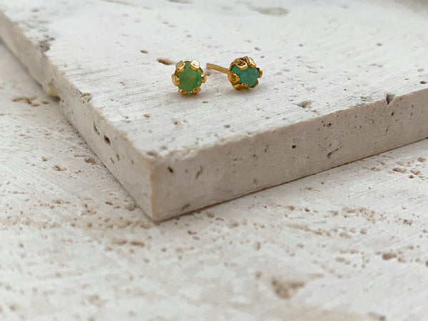 Mini Raw Emerald Earrings