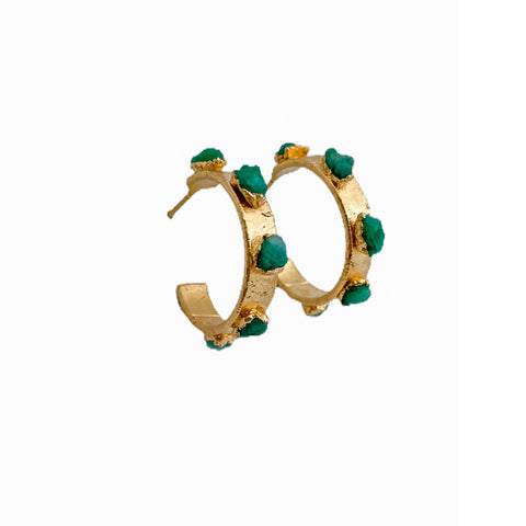 Raw Emerald Hoop Earrings