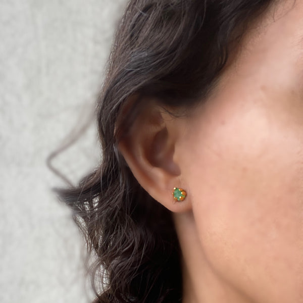 Mini Raw Emerald Earrings