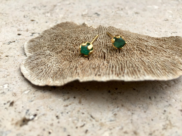 Mini Raw Emerald Earrings