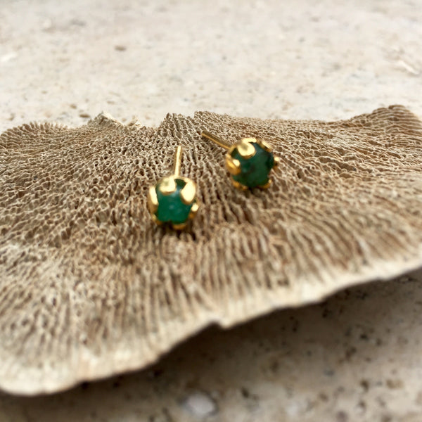 Mini Raw Emerald Earrings